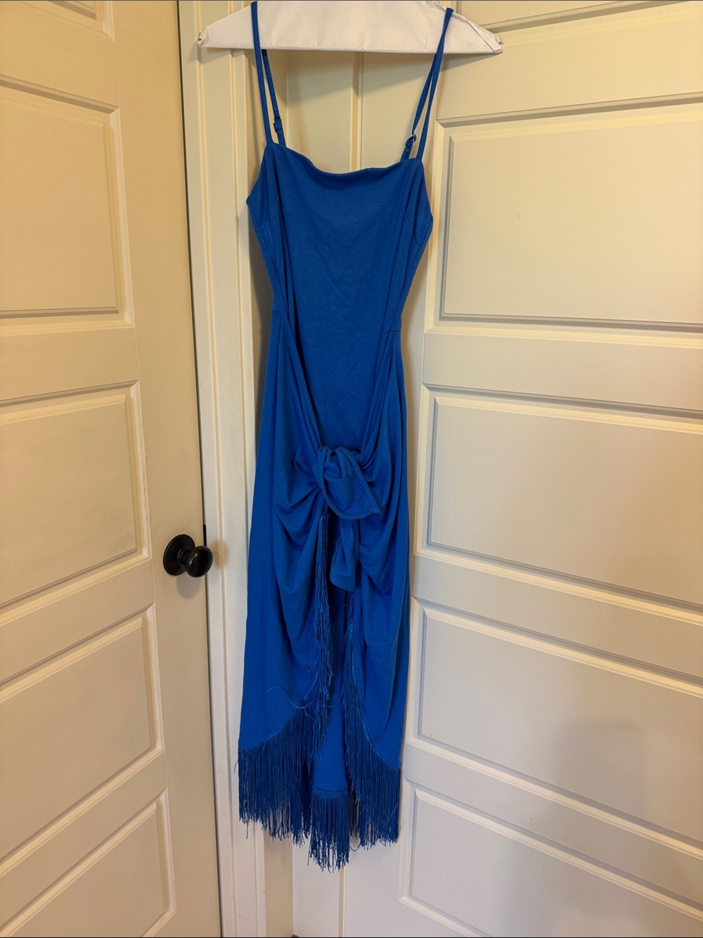 VICI Blue Spaghetti Strap Fringe Midi Dress